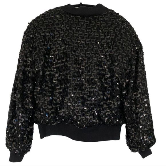 Vintage Linea sequins bomber zipper jacket coat black size small nylon EUC - Picture 4 of 7